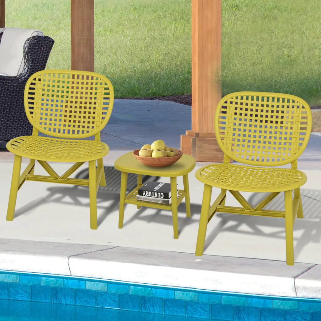 3 Piece Hollow Design Patio Table Chair Set All Weather Outdoor Conversation Set rnb