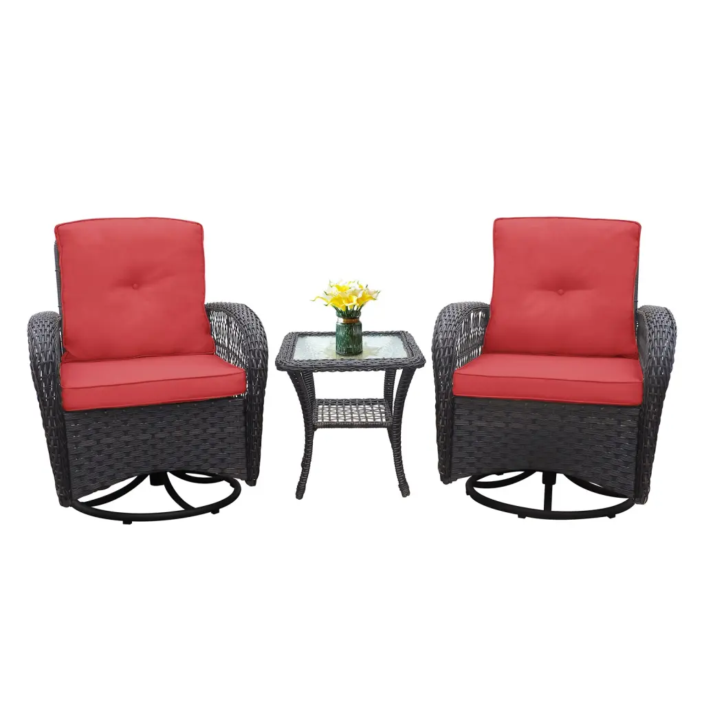 3 Piece Conversation Set Outdoor Wicker Rocker Swivel Patio Bistro Set romantic furniture