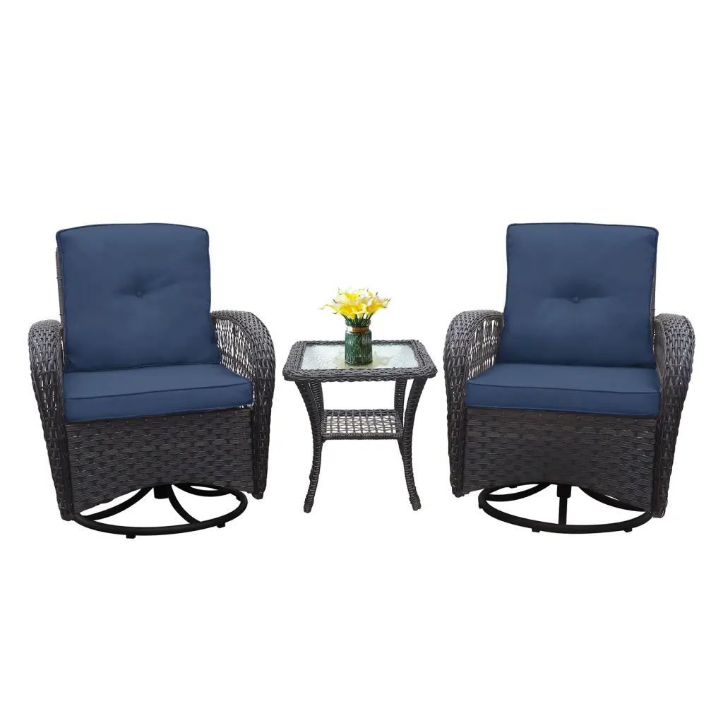 3 Piece Outdoor Wicker Rocker Swivel Patio Bistro Conversation Set romantic furniture