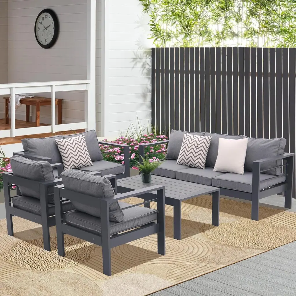 5 Piece Aluminum Outdoor Patio Conversation Set All Weather Sectional Sofa tengxin store