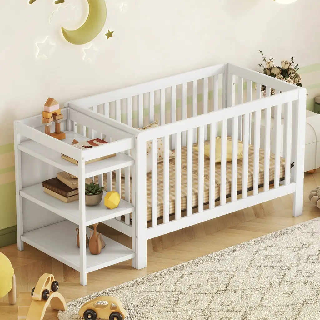 Convertible Crib Full Size Bed Changing Table White Solid Wood Nursery Furniture lucky furniture