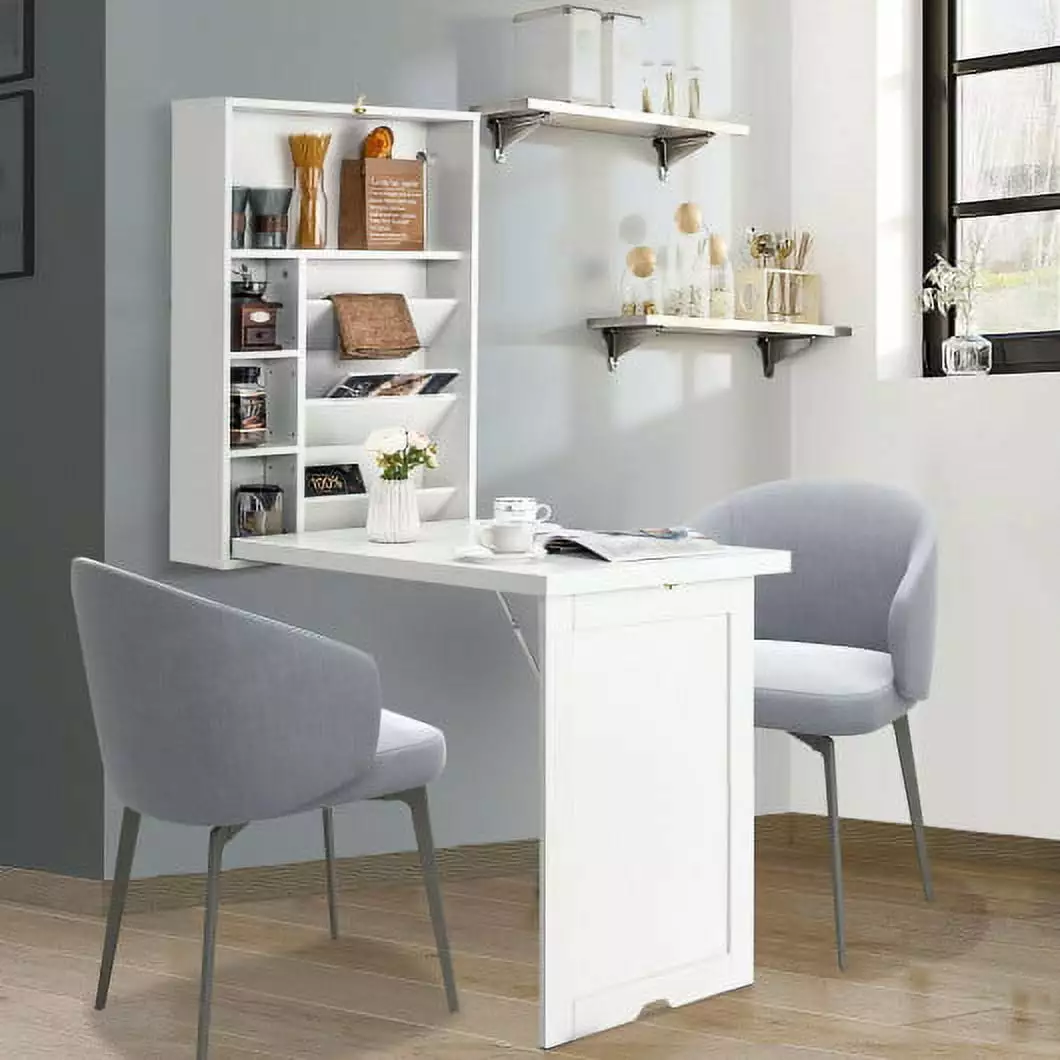 Wall Mounted Fold-Out Convertible Floating Desk Space Saver White CostwayINC