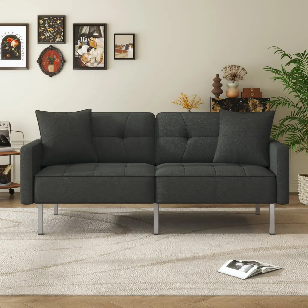 Orisfur Linen Upholstered Modern Convertible Folding Futon Sofa Bed rnb