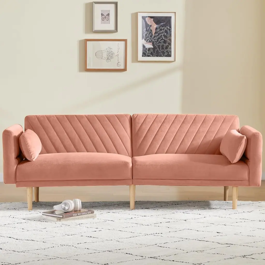 78 Inch Velvet Futon Sofa Bed Convertible Sleeper Couch Adjustable Back xichen indoor furniture co.- ltd