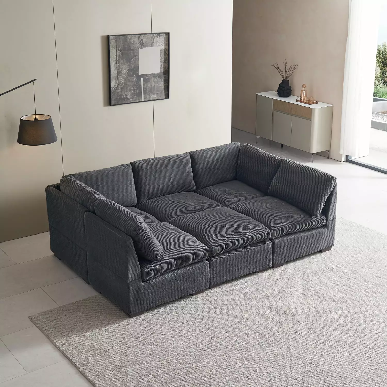 Miekor Furniture Convertible Modern Luxury Sectional Sofa Corduroy Upholstery Dark Grey BS2242