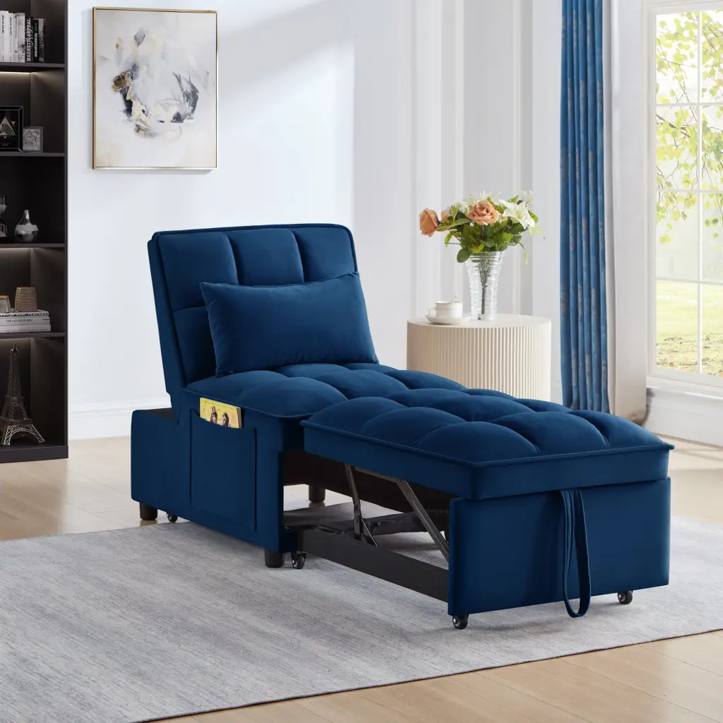 4 1 Multi Function Single Sofa Bed Storage Pockets Tufted Design wm home furniture