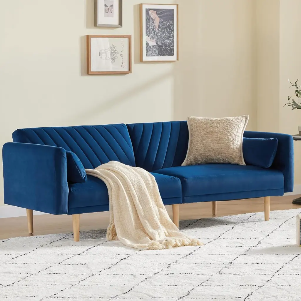 78 Inch Velvet Futon Sofa Bed, Convertible Sleeper Bed Adjustable Arms xichen indoor furniture co.- ltd
