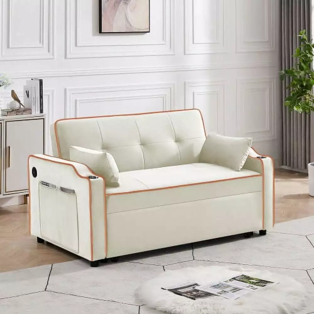 3 1 Convertible Sofa Chair Bed Adjustable Backrest Cream Living Room Furniture Hypeshops