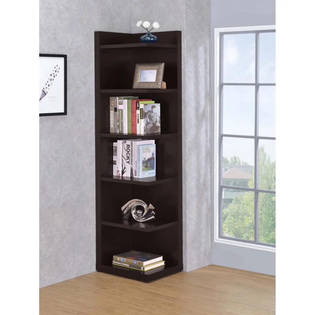 Cappuccino 6 Tier Corner Bookcase 6 Cappuccino Brown Corner Vertical Shelf furniture max