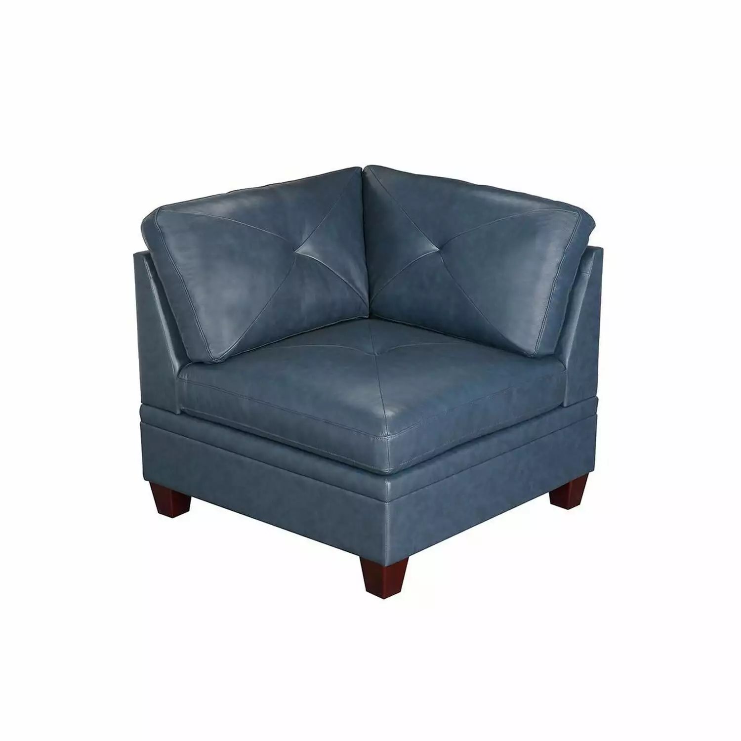 Benjara Samy 37 Inch Modular Corner Sofa Chair Padded Blue Faux Leather Wood