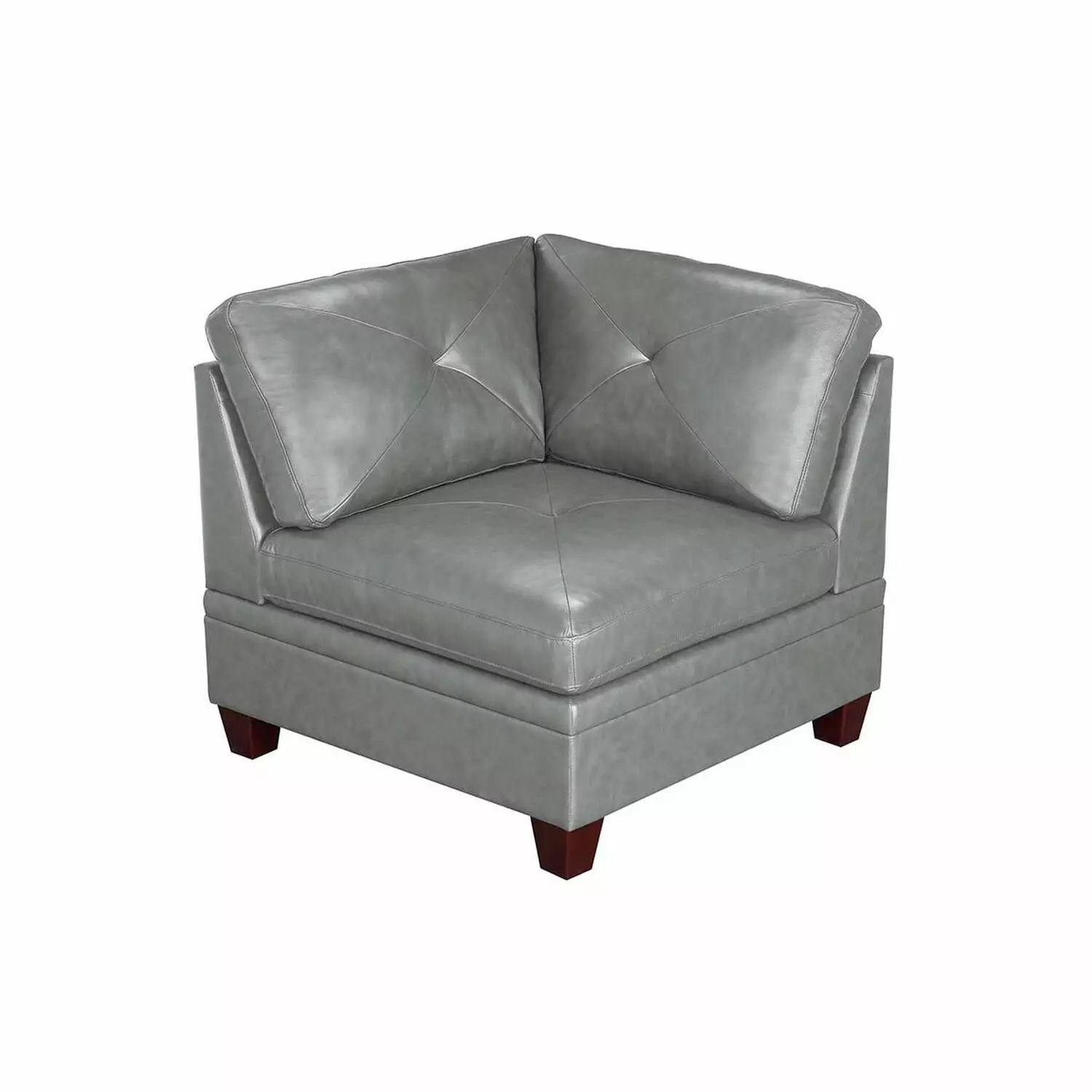 Benjara Samy 37 Inch Modular Corner Sofa Chair Padded Gray Faux Leather Wood