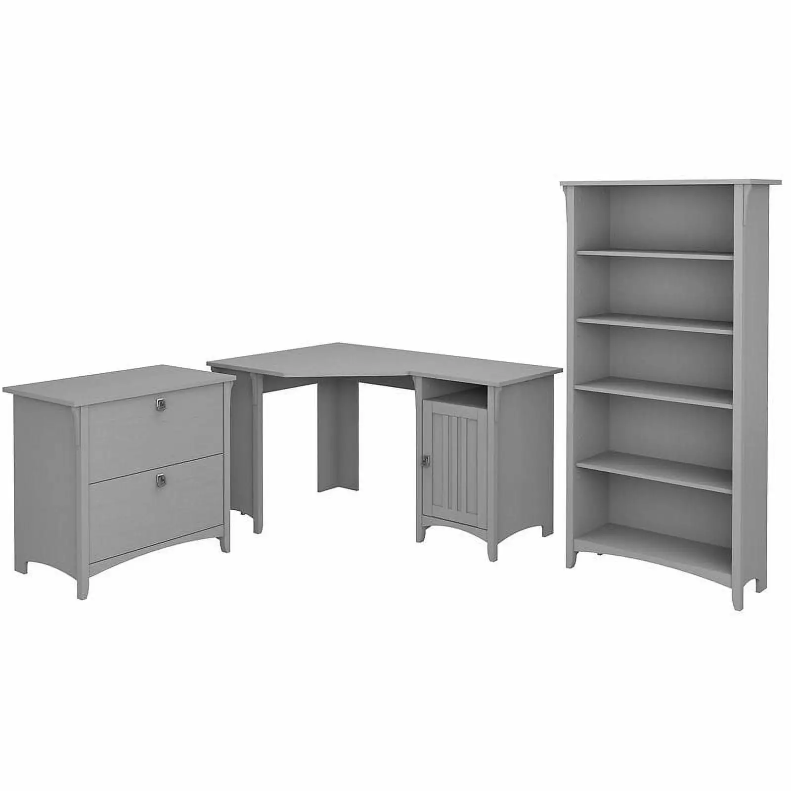 Scranton & Co Furniture Salinas 55W Corner Desk Cabinet & 5 Shelf Bookcase - Space-Saving Design