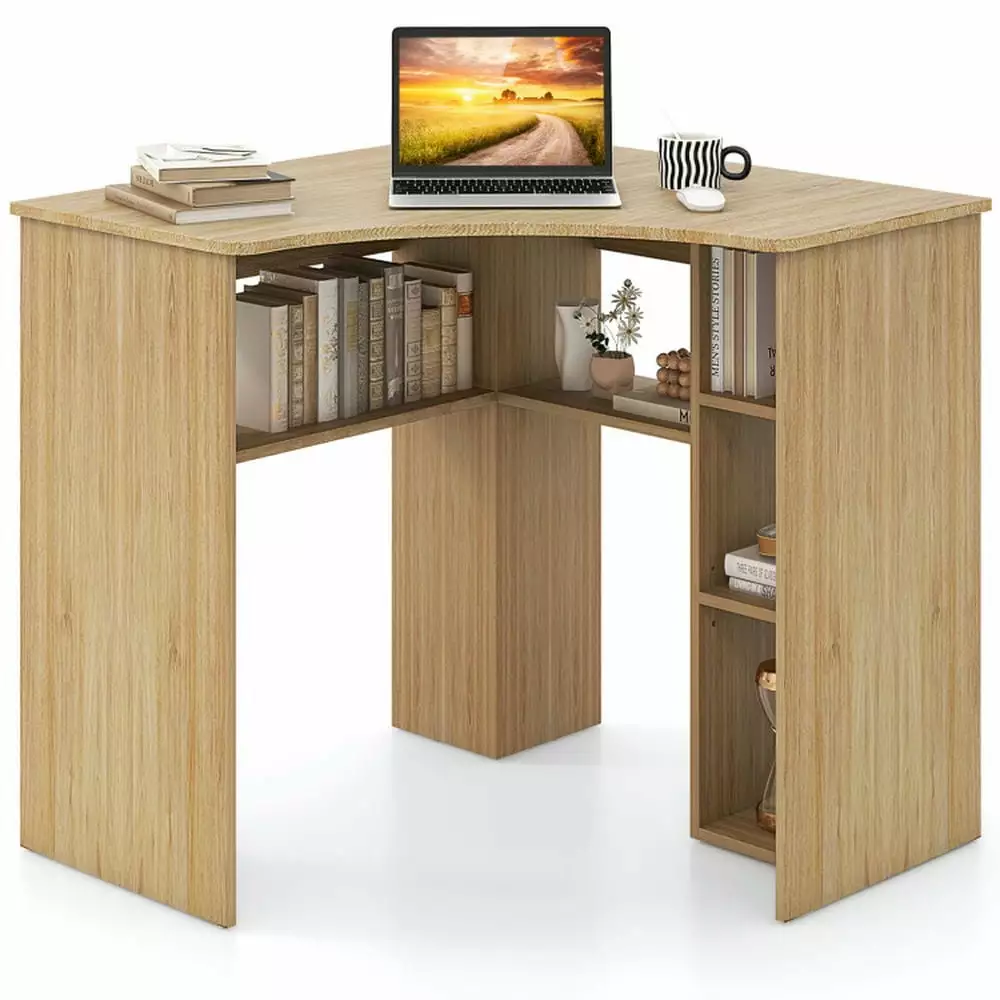 Barara King Corner Computer Desk Adjustable Shelf and Arc-Shaped Profile Home Office