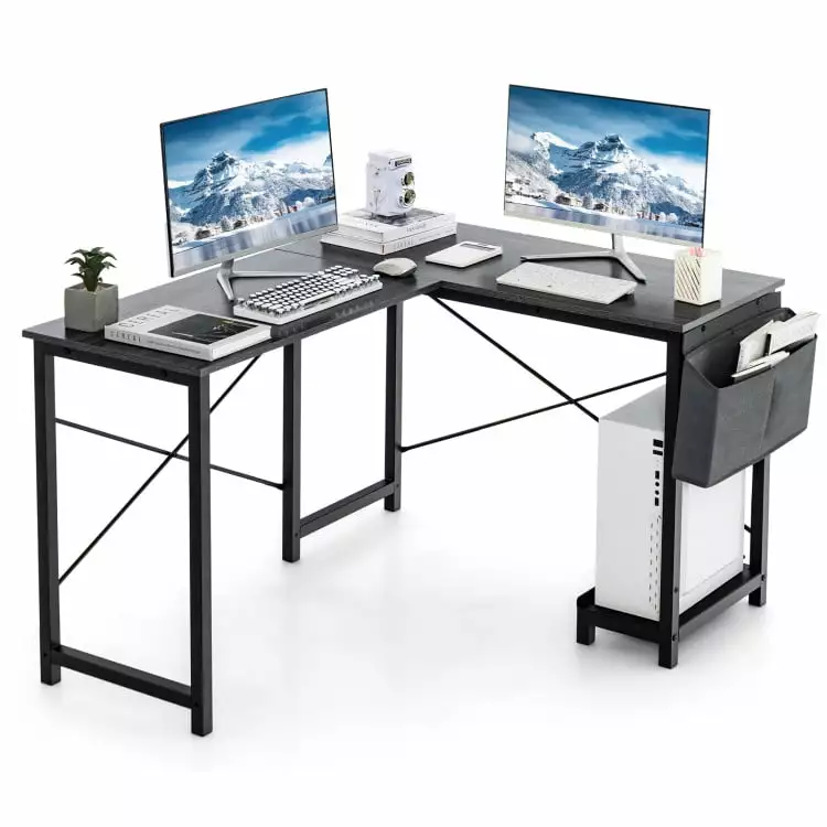 Barara King L Shaped Computer Desk Corner Gaming Desk Storage Pocket and CPU Stand Dark Gray