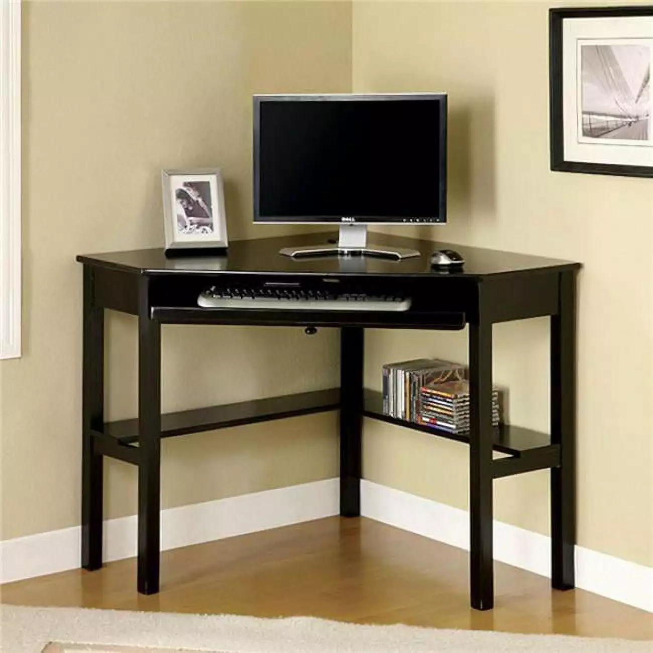 Benzara BM123325 Porto Transitional Corner Desk Black Home Office Furniture