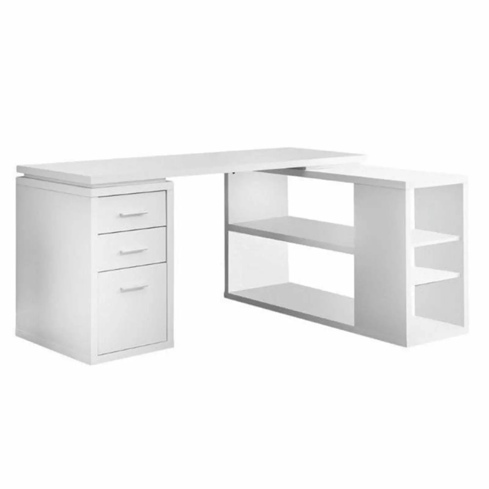 Bowery Hill White L Shaped Corner Computer Desk Drawers Modern Home Office