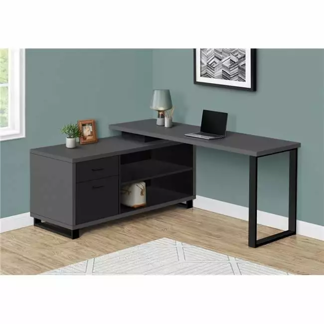 72 Executive Corner Modern Computer Desk Grey & Black - Large L Shaped Office Desk Daphne's Dinnette