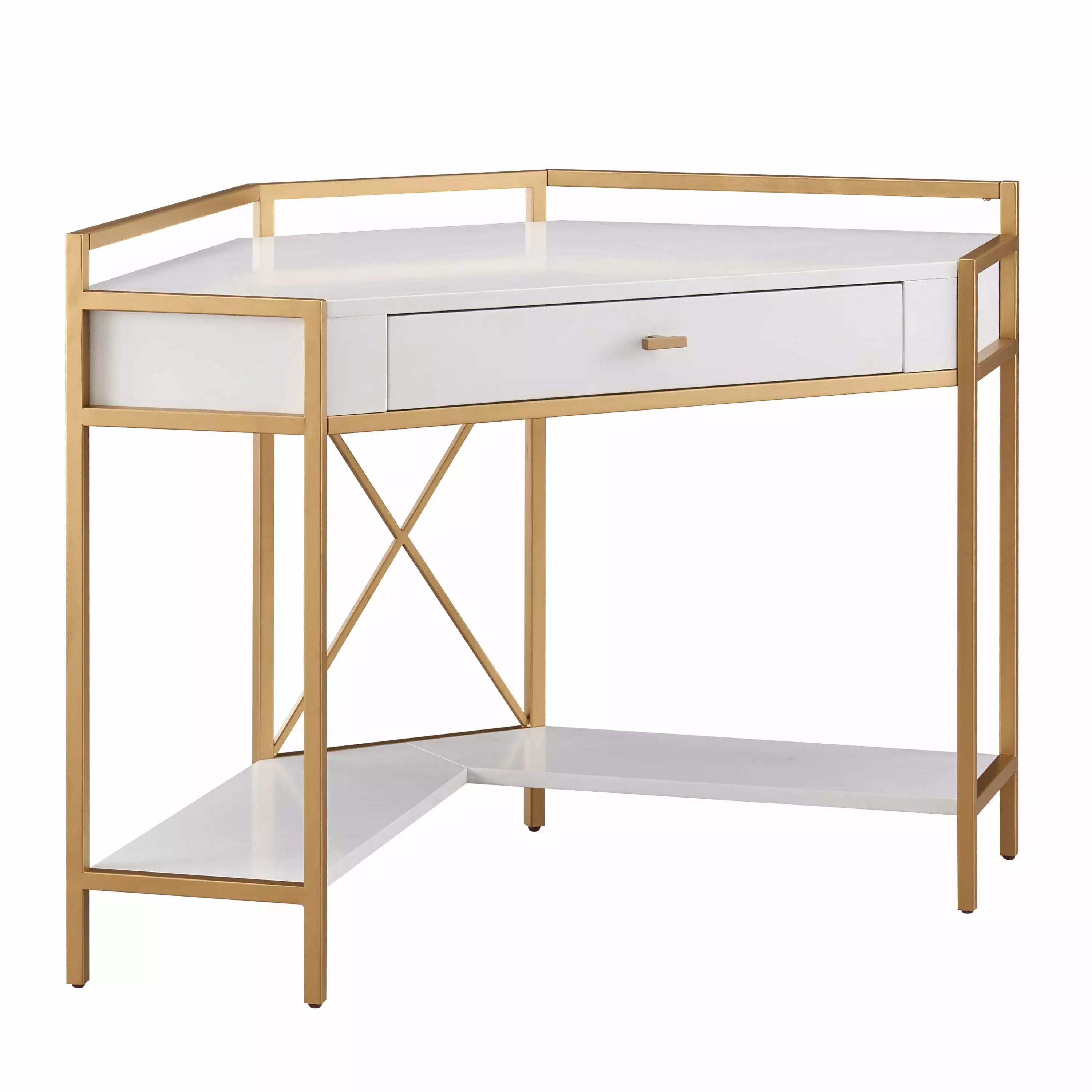 Leick Home Claudette Corner Desk White and Gold Modern Writing Table Home Office Design House
