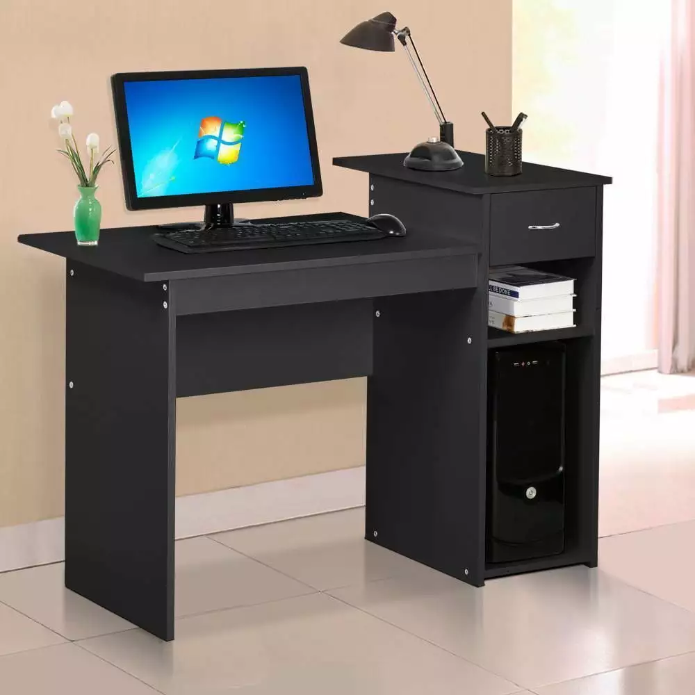 UBesGoo Black Corner Desk Wood Top PC Laptop Table WorkStation FCH