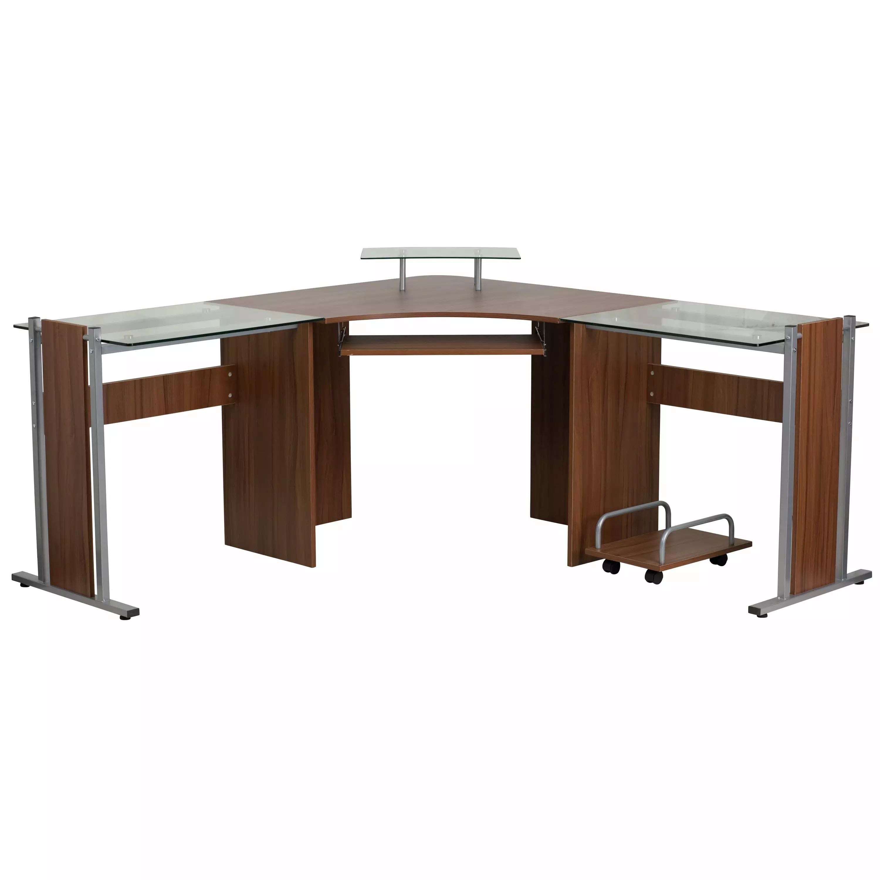 Flash Furniture Teakwood Laminate Corner Desk Pull-Out Keyboard Tray and CPU Cart