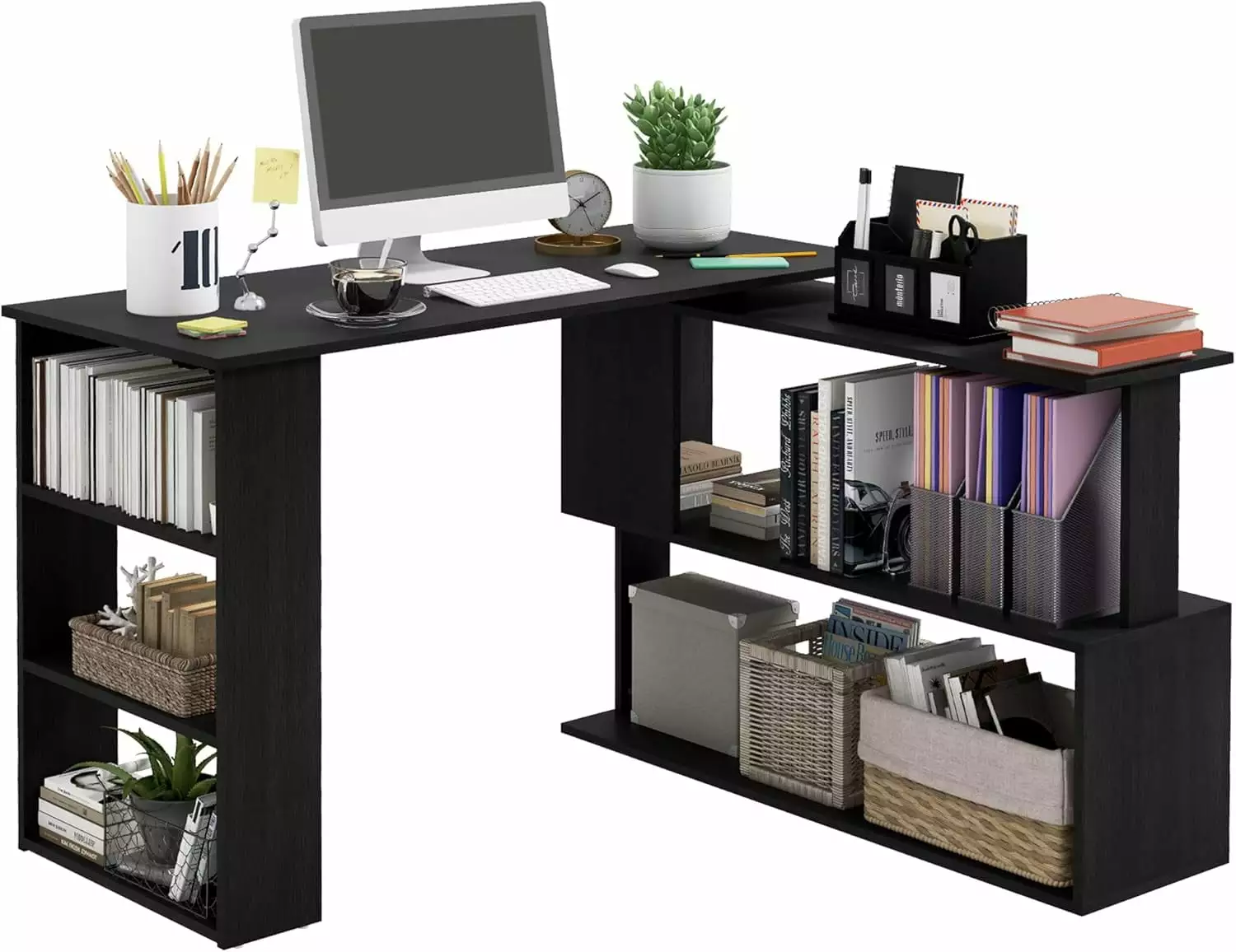 Office L-Shaped Computer Desk Shelves Home Office Workstation Writing Table Fortumia