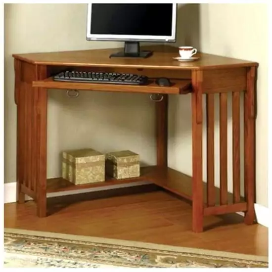 Toledo Contemporary Corner Desk Medium Oak - Saltoro Sherpi Finish - Space-Saving Office Desk Furniture of America