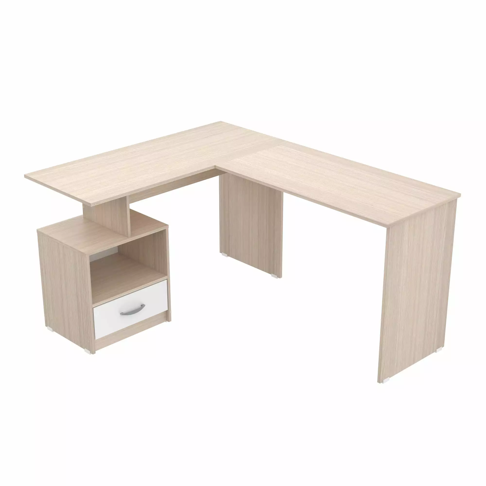Inval Merlin L-Shape Computer Desk Cubby Maple and White