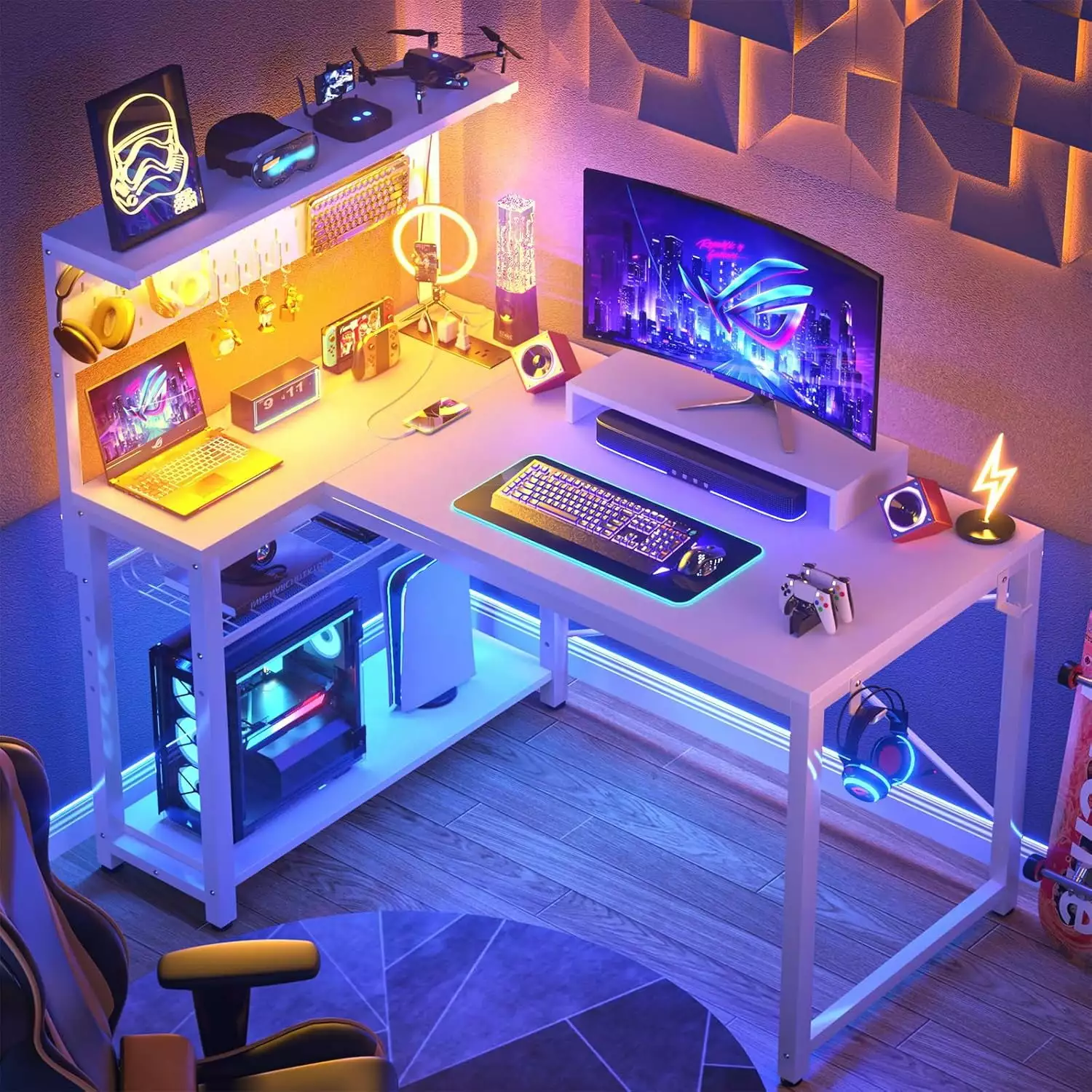 iSunirm 47 L Shaped Desk White