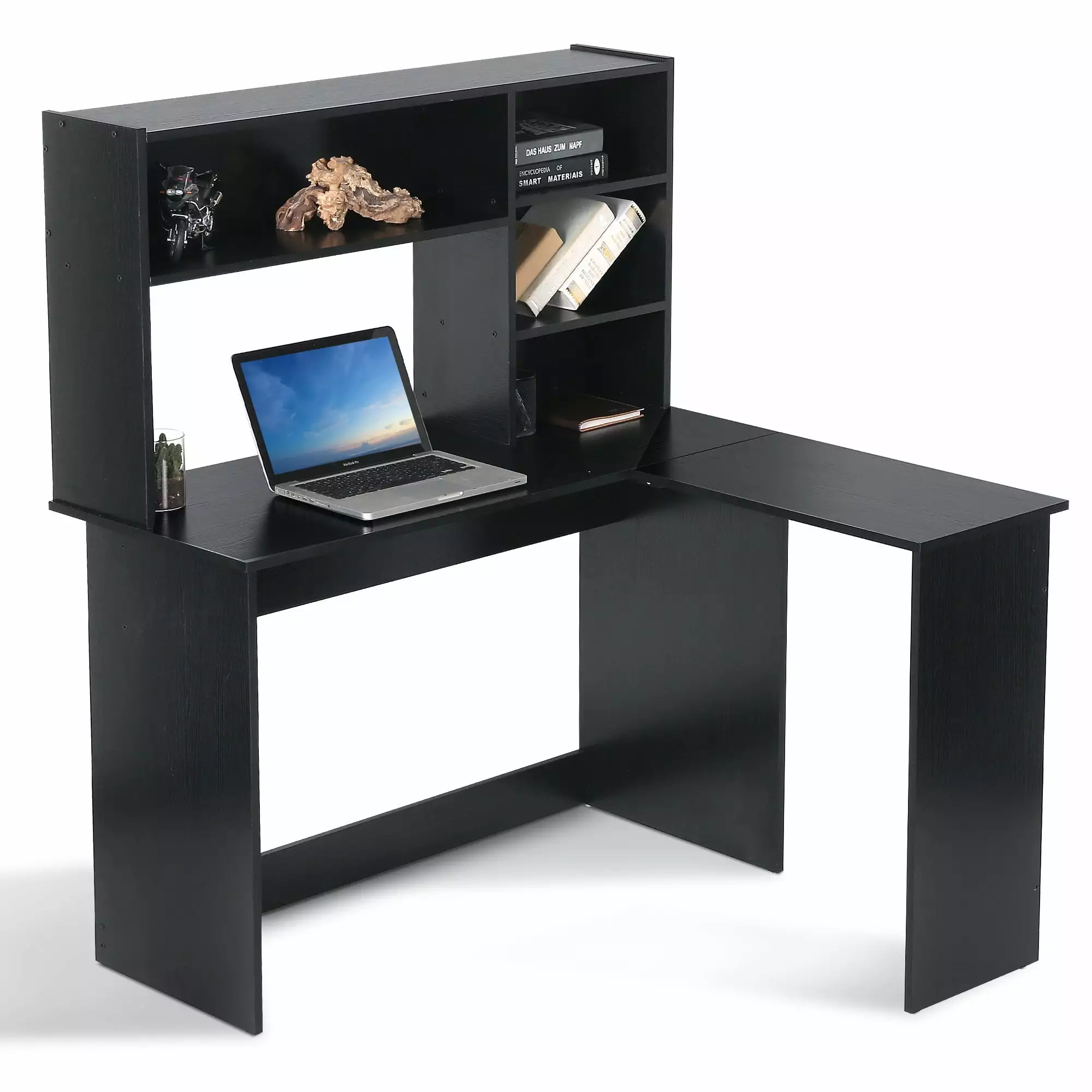 Ivinta Furniture L-Shaped Desk Hutch Black Oak Home Office Desk