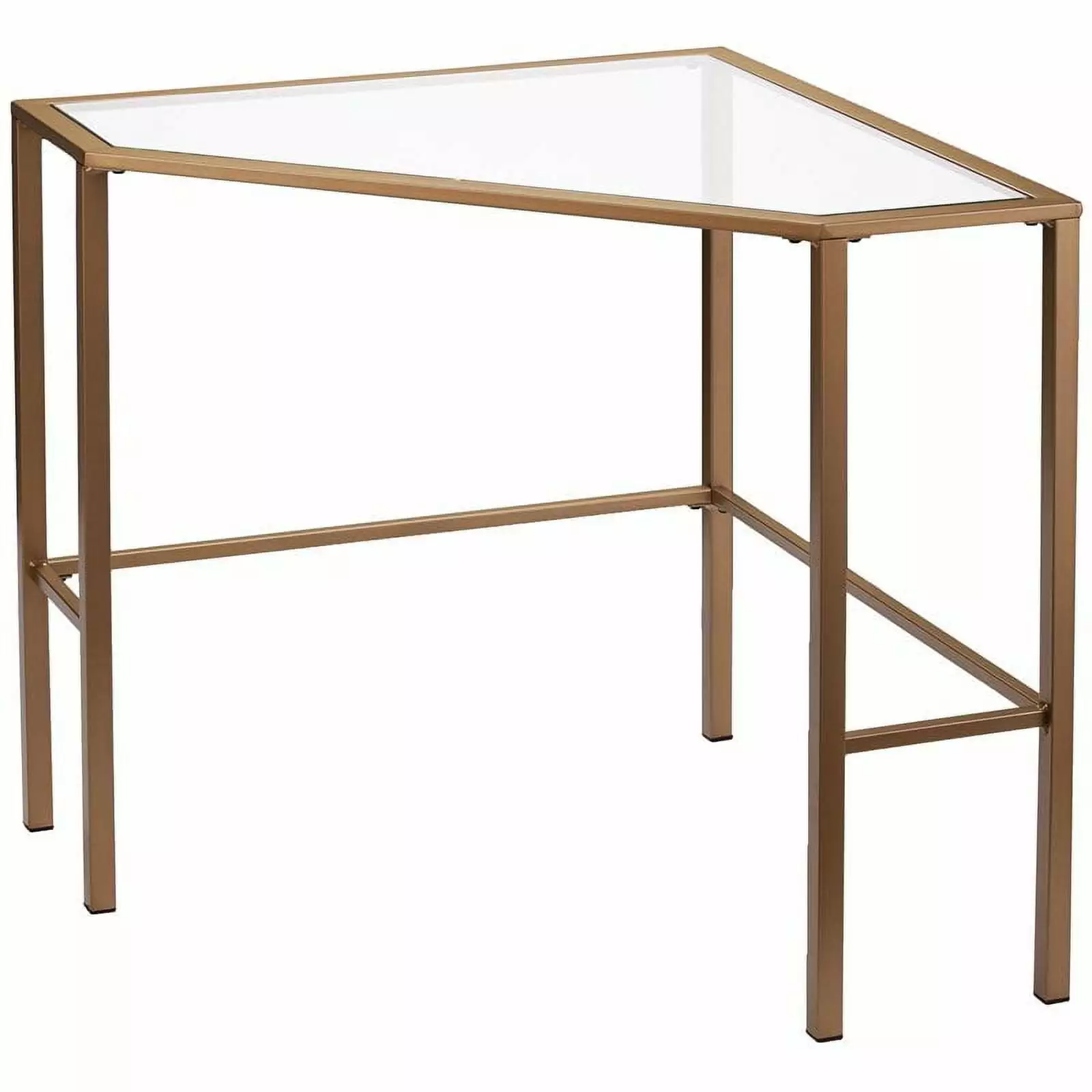 Maklaine Transitional Glass Top Metal Corner Writing Desk Soft Gold
