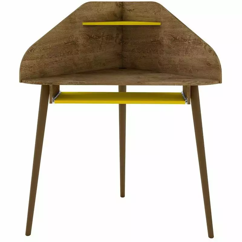 Bradley Wood Corner Desk Rustic Brown & Yellow Home Office Manhattan Comfort