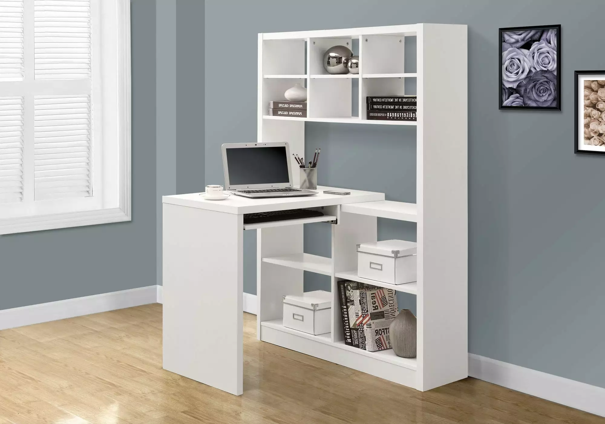 Monarch Specialties Corner Desk Hutch White Left or Right Facing Hollow-Core Design