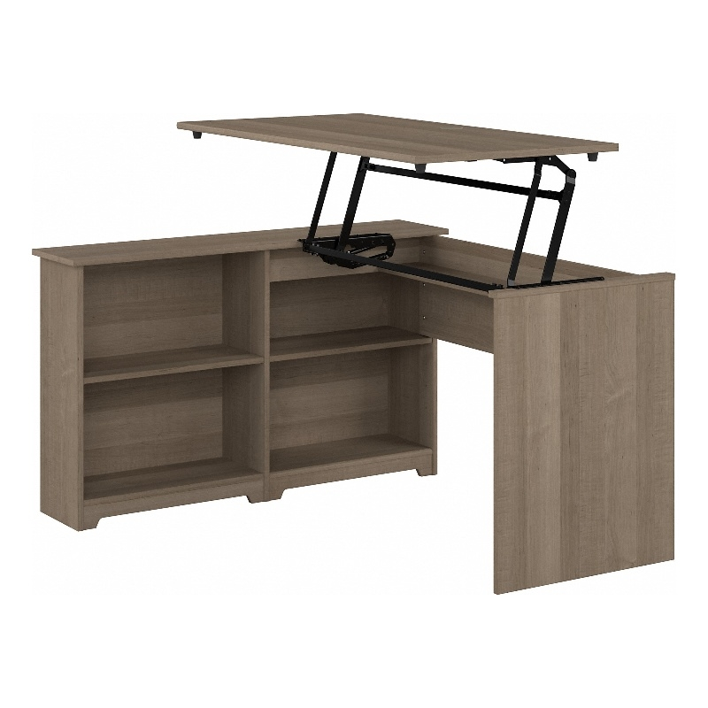 Pemberly Row 52W Ash Gray Sit to Stand Corner Desk Engineered Wood