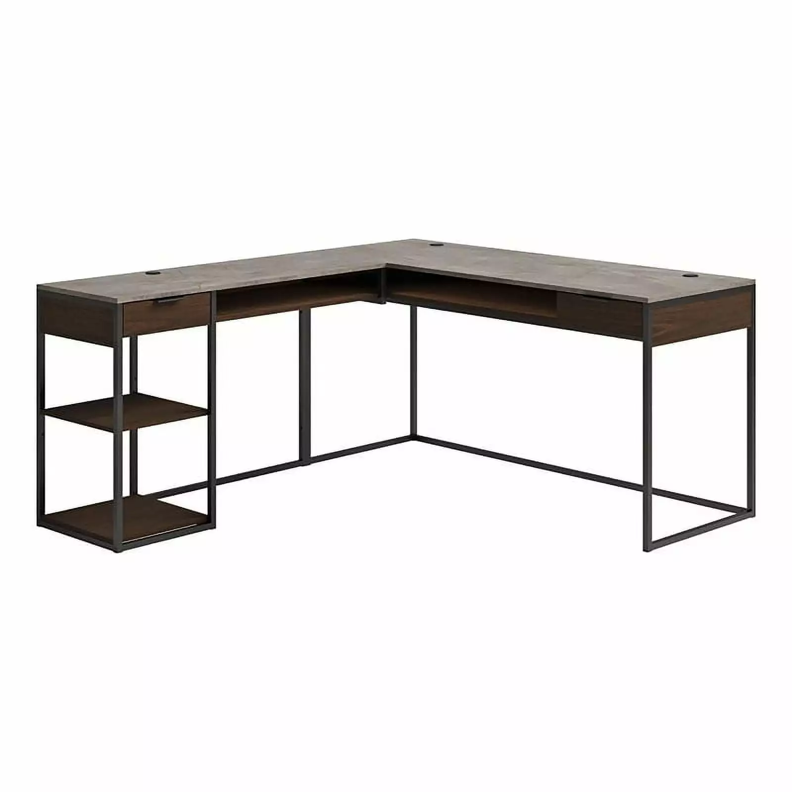 Pemberly Row Contemporary L-Shape Desk Engineered Wood Deco Stone Gray