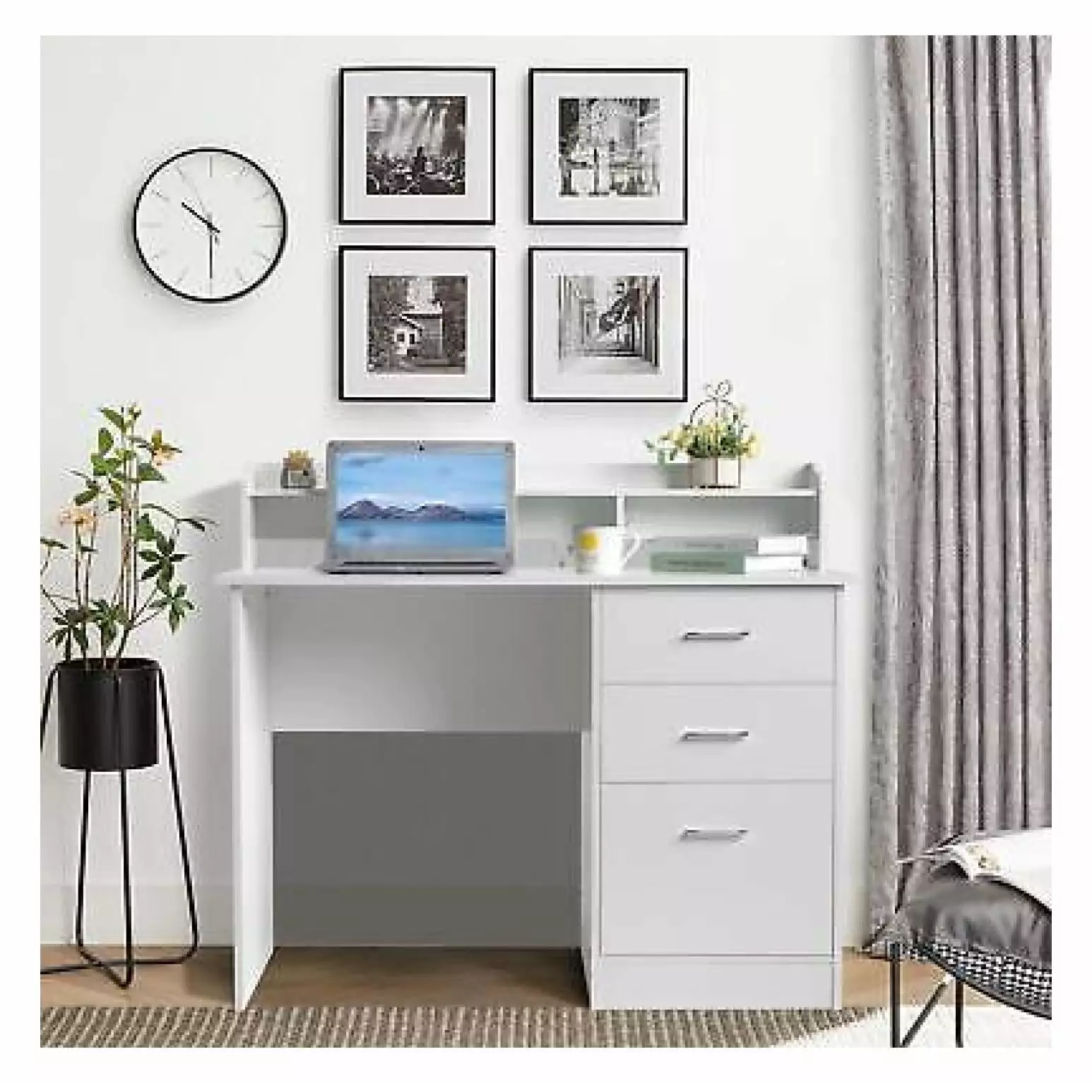 Rongfun Computer Desk Home Office Corner Writing Laptop Table 3 Drawers Workstation Desk