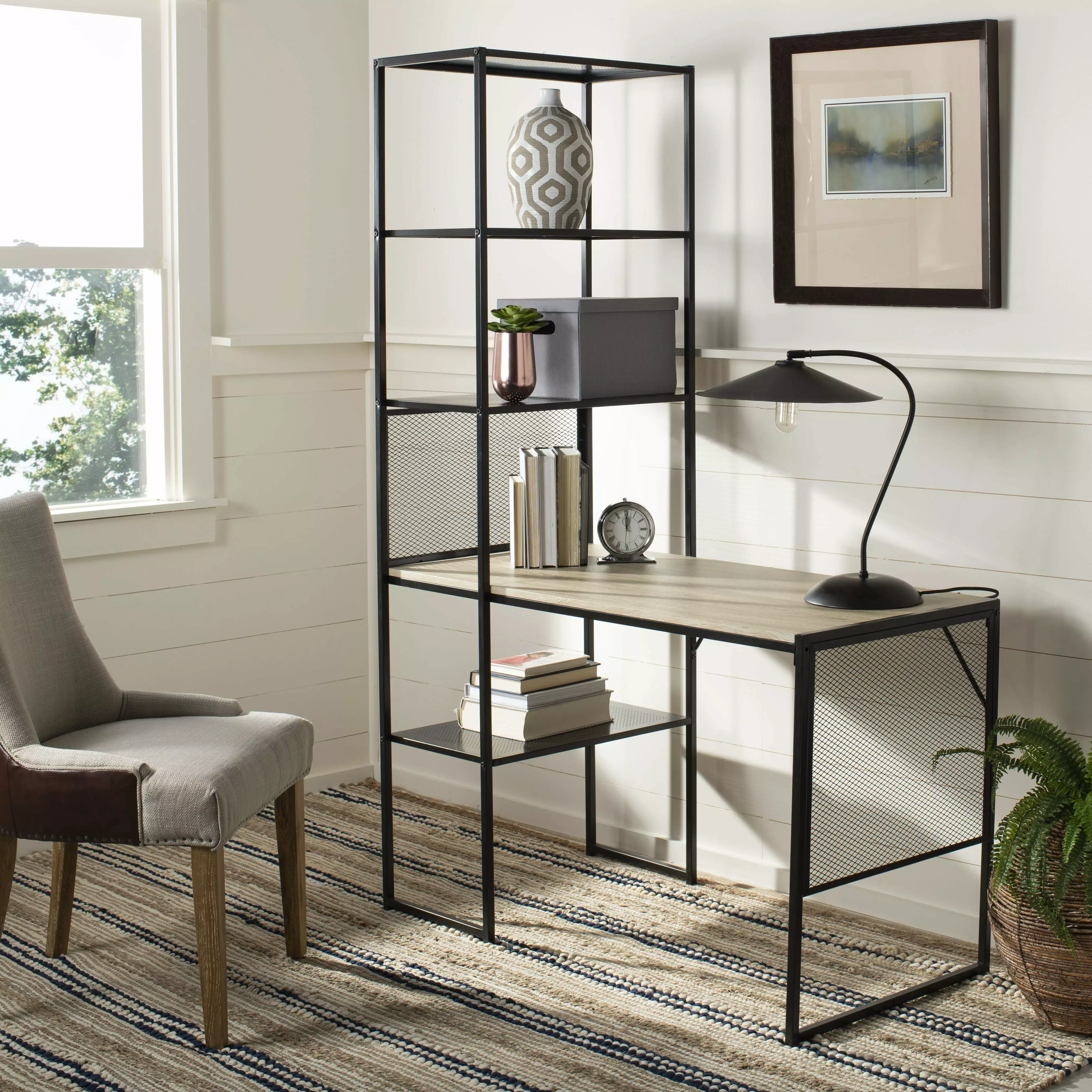 SAFAVIEH Aba 46W Corner Writing Desk Storage Natural Black - Space Efficient Office Desk