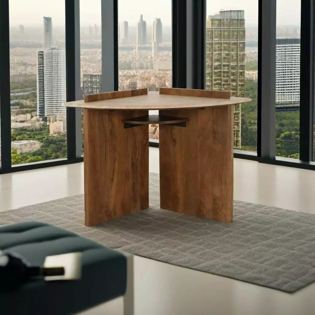 Solid Mango Wood Corner Desk Marble Top Shelter