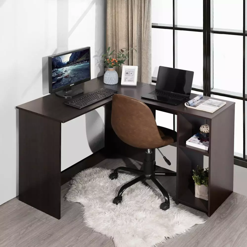 39.4 W x 47.2 D Corner Computer Desk L-Shaped Home Office Workstation Storage Shelves SuperDope