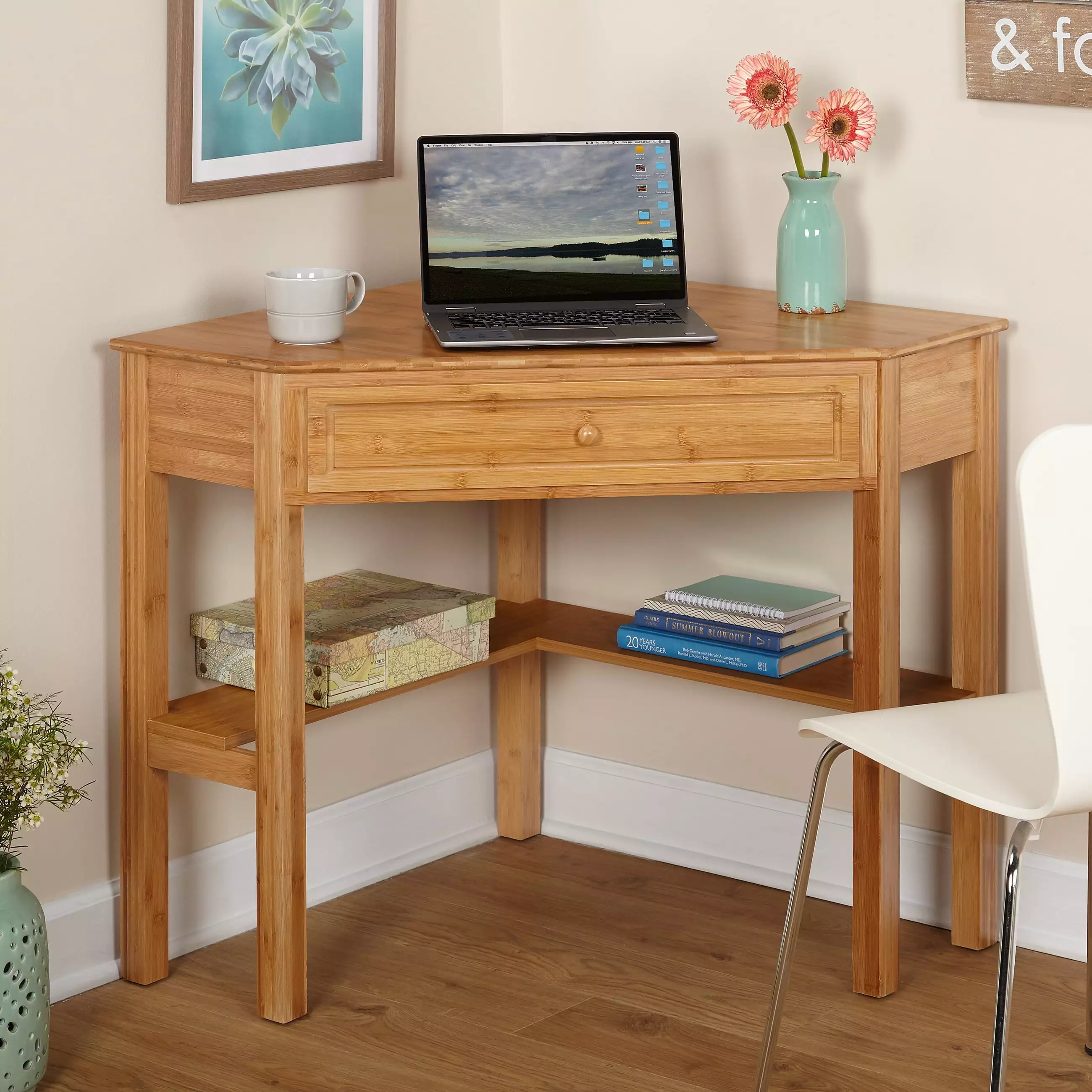 Bamboo Corner Writing Desk Modern Home Office Furniture TMS