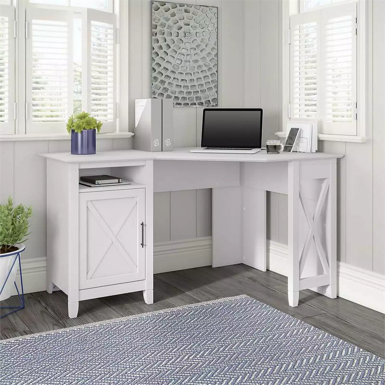Urbanpro Corner Computer Desk Storage Pure White Oak - Engineered Wood Workstation