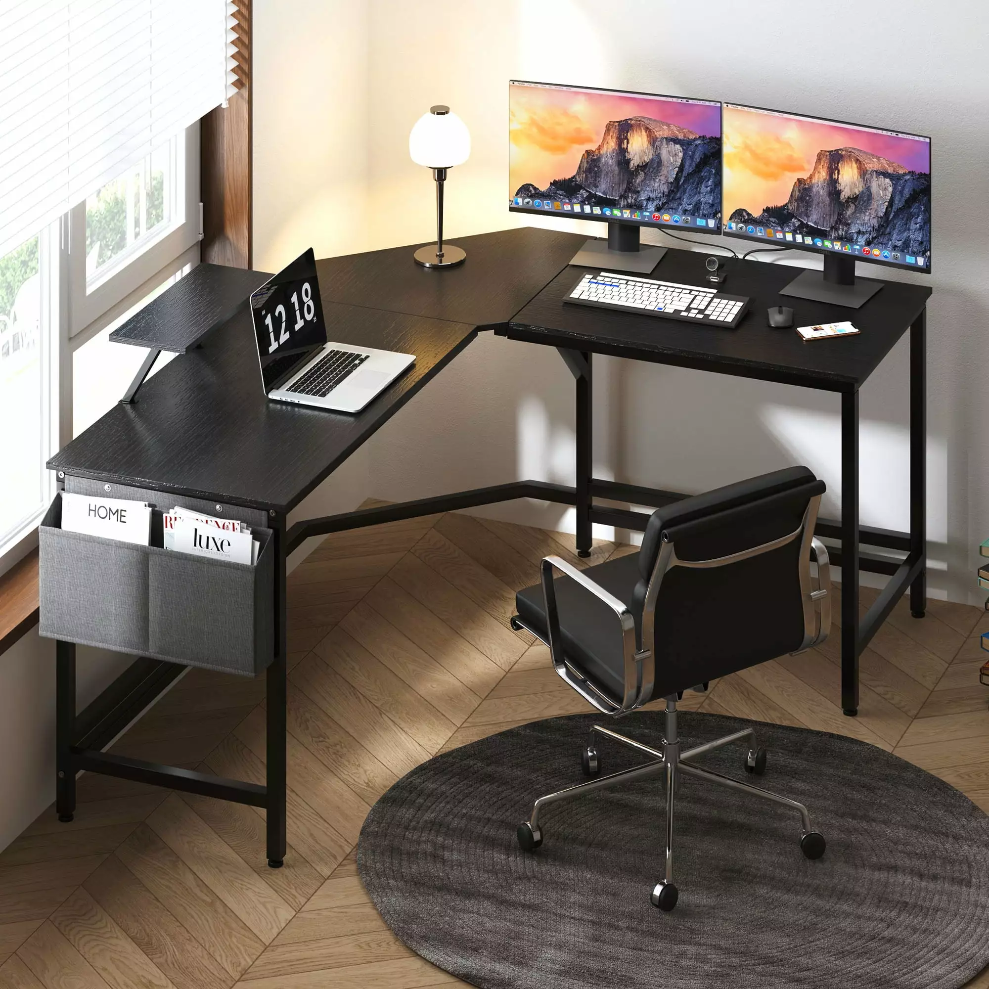 59-inch L-Shaped Desk Side Storage Bag and Monitor Stand Home Office or Gaming Wellynap