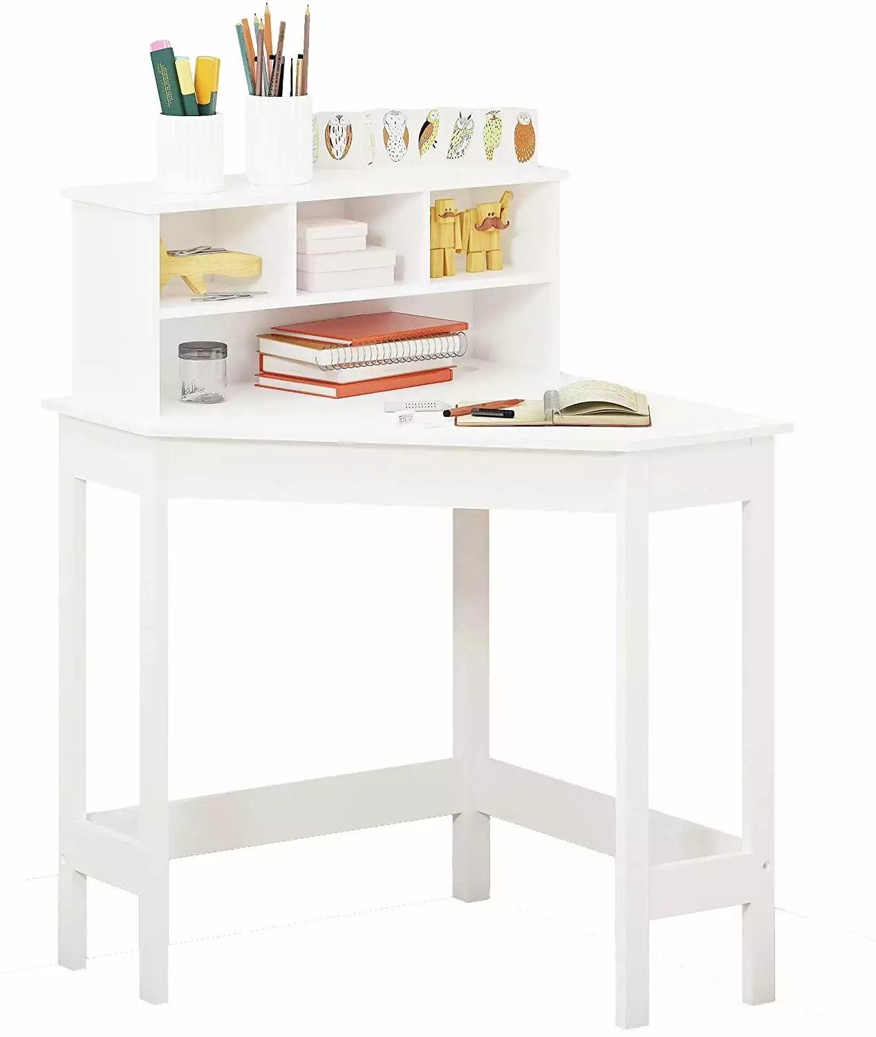 White Corner Desk Storage and Hutch Small Space Kids Study Computer Desk YOJFOTOOU