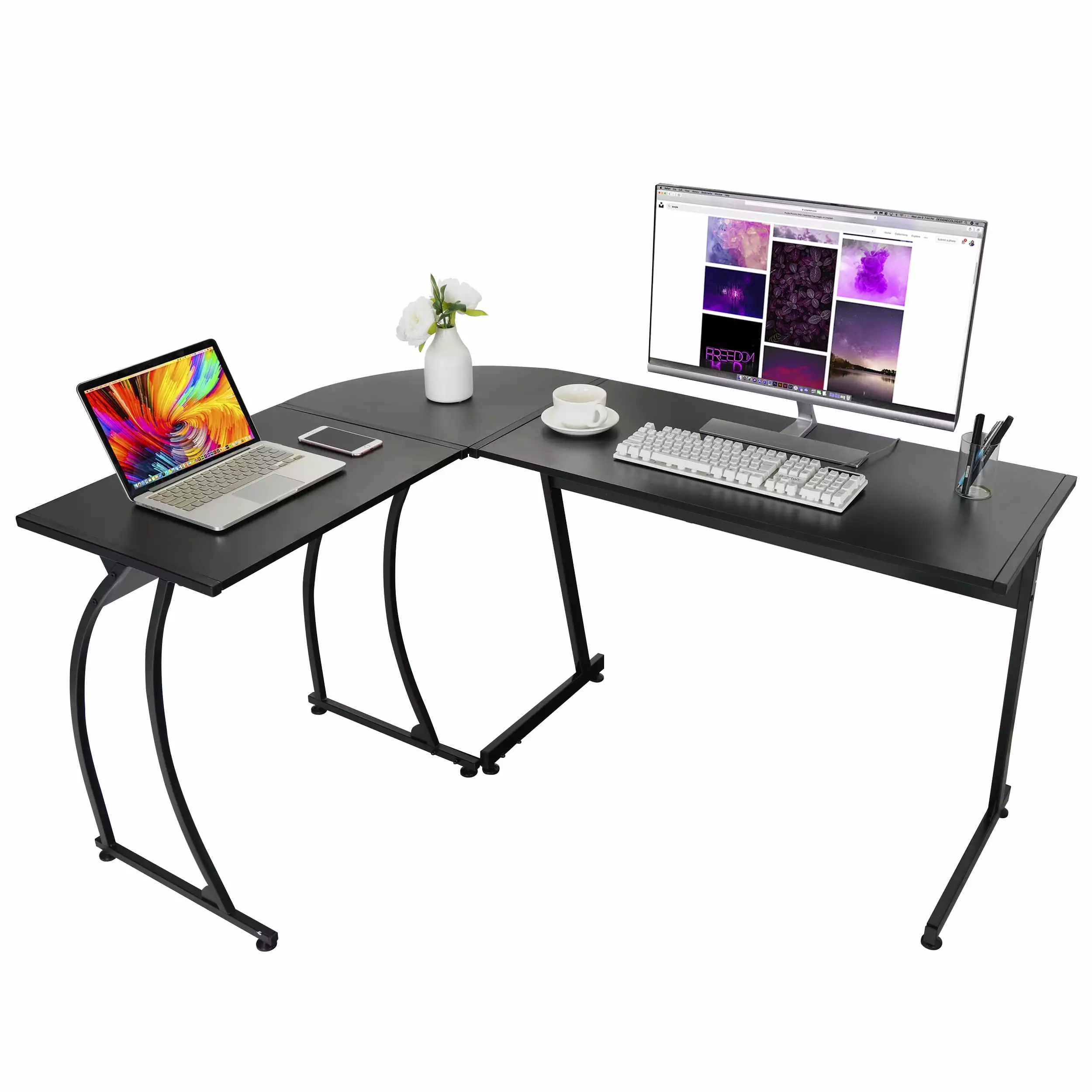 ZENY Modern L-Shaped Laptop Corner Desk Computer Desk Table Writing Workstation Black