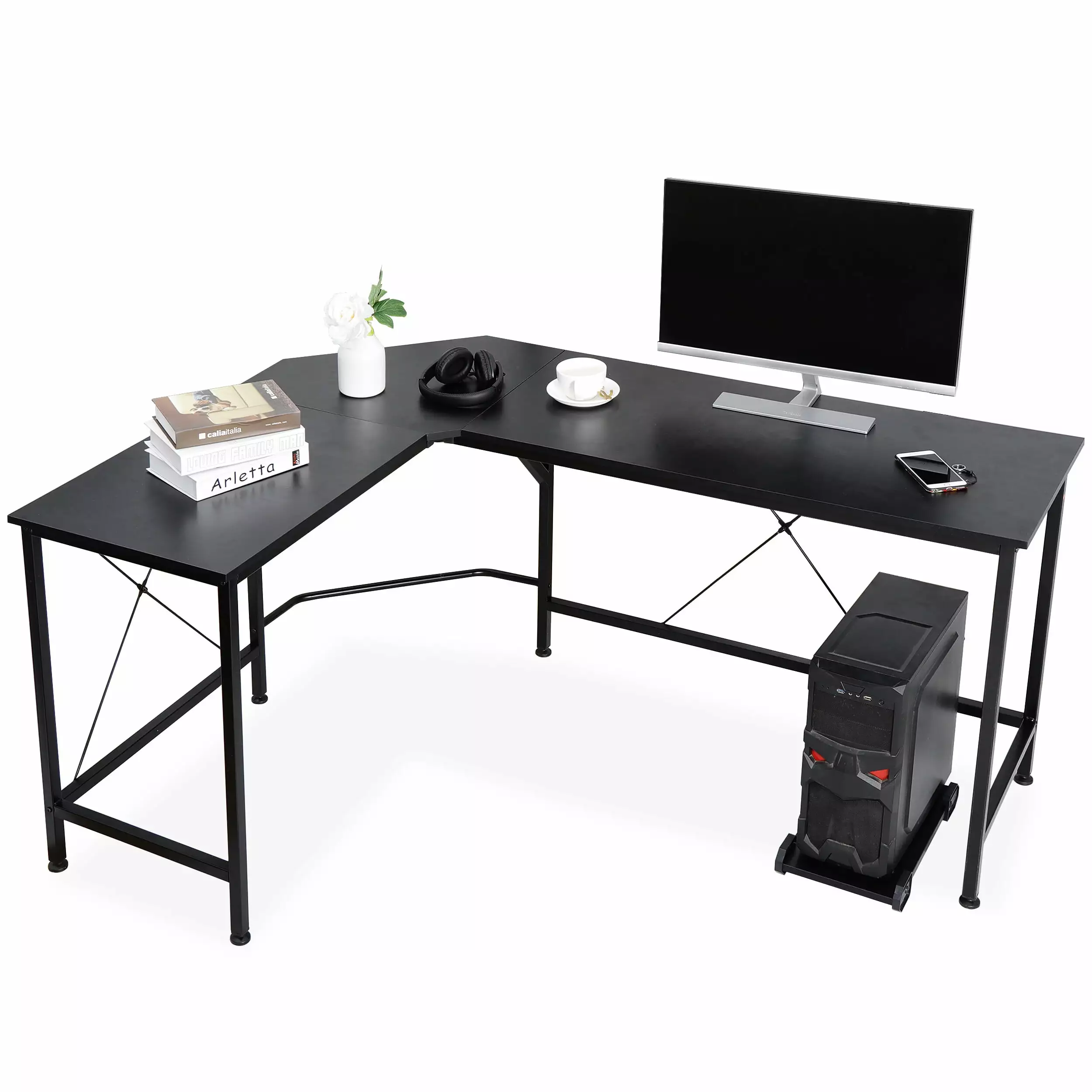 ZENY Personal Computer Desk Study Corner Table L Shaped Desks Workstation Black Compact Office Furniture