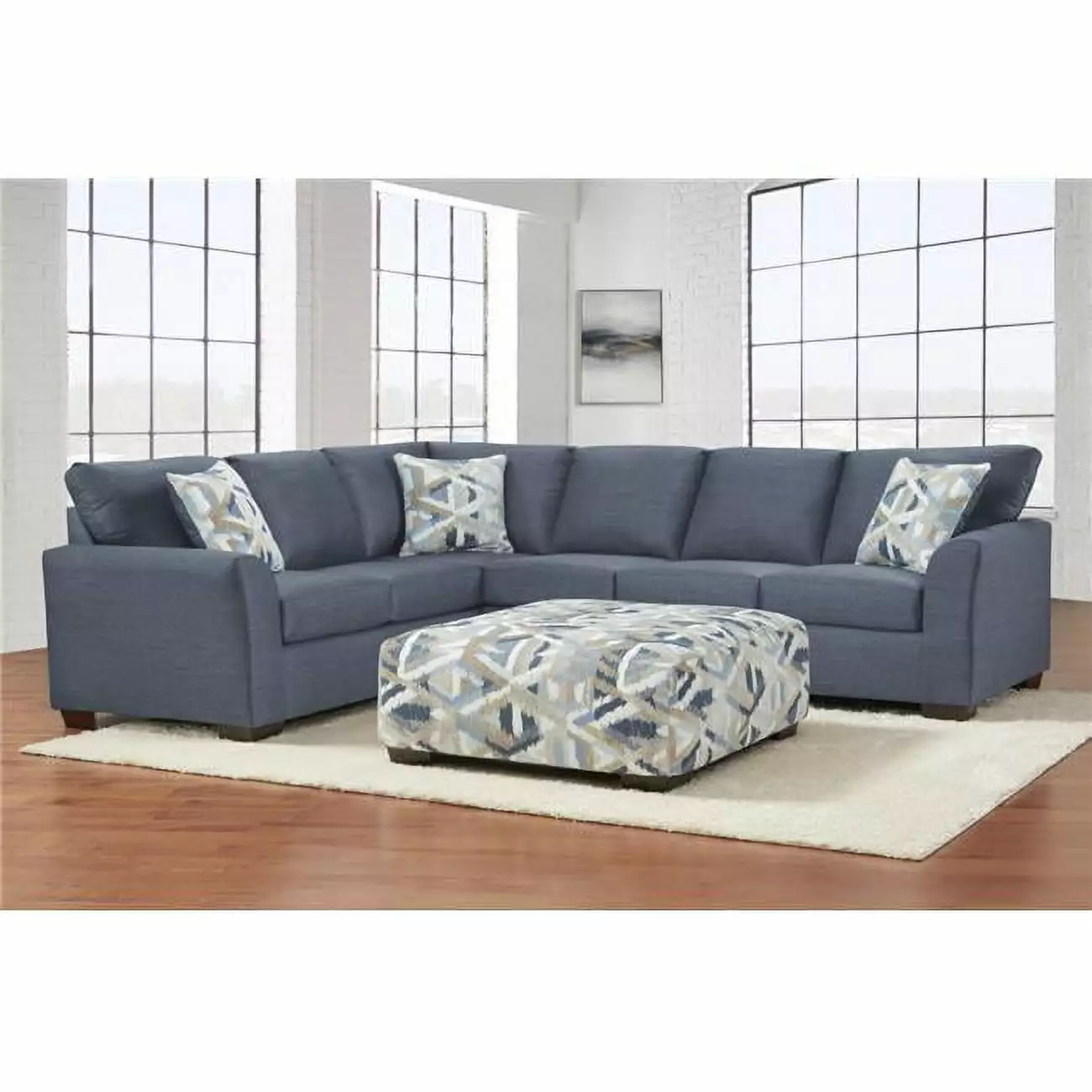 Neo Living Harper Corner Sectional Navy Blue Modern Living Room Decor