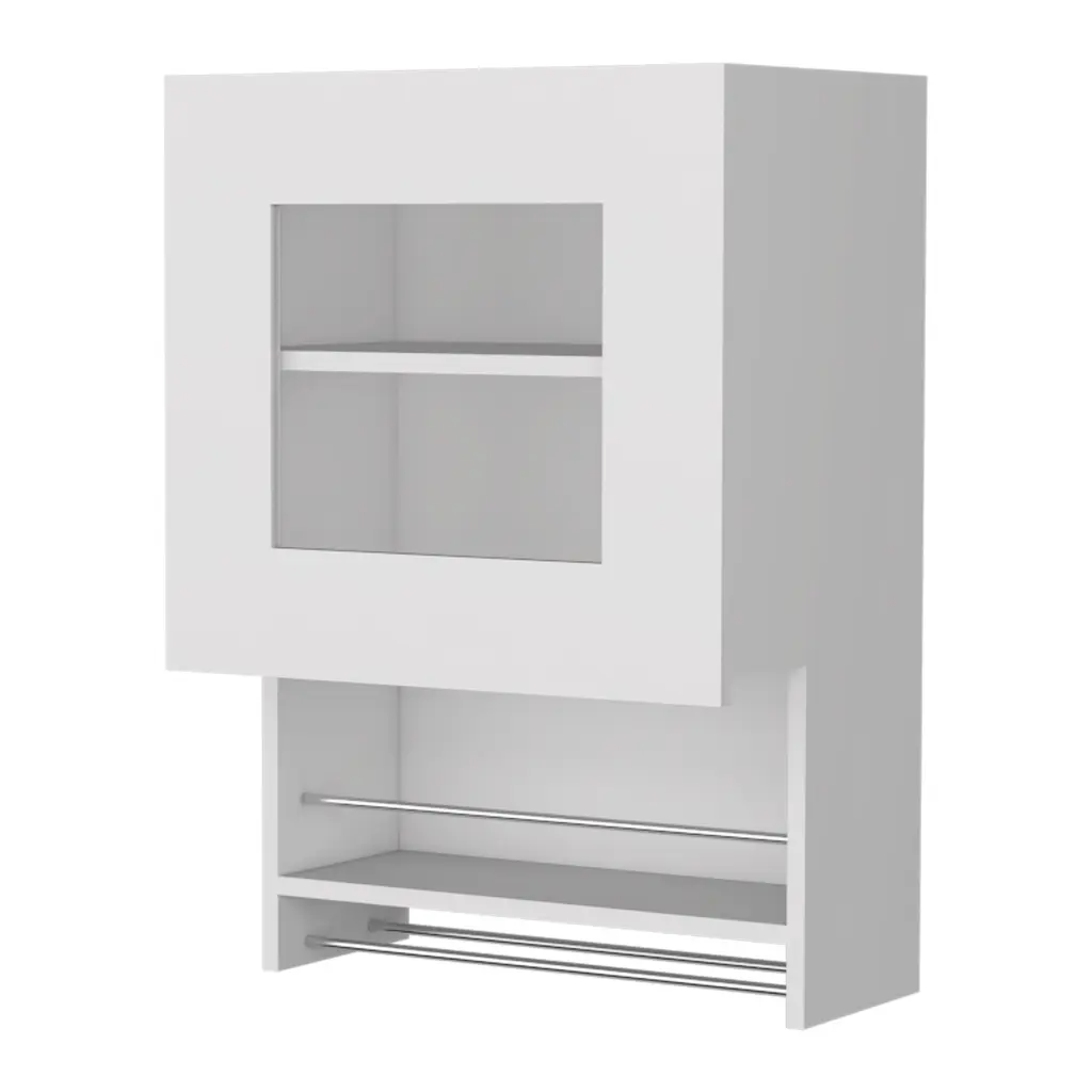 Sunriver Corner Shelf Cabinet, 3 Tier Shelf, Metal Handles White fm furniture