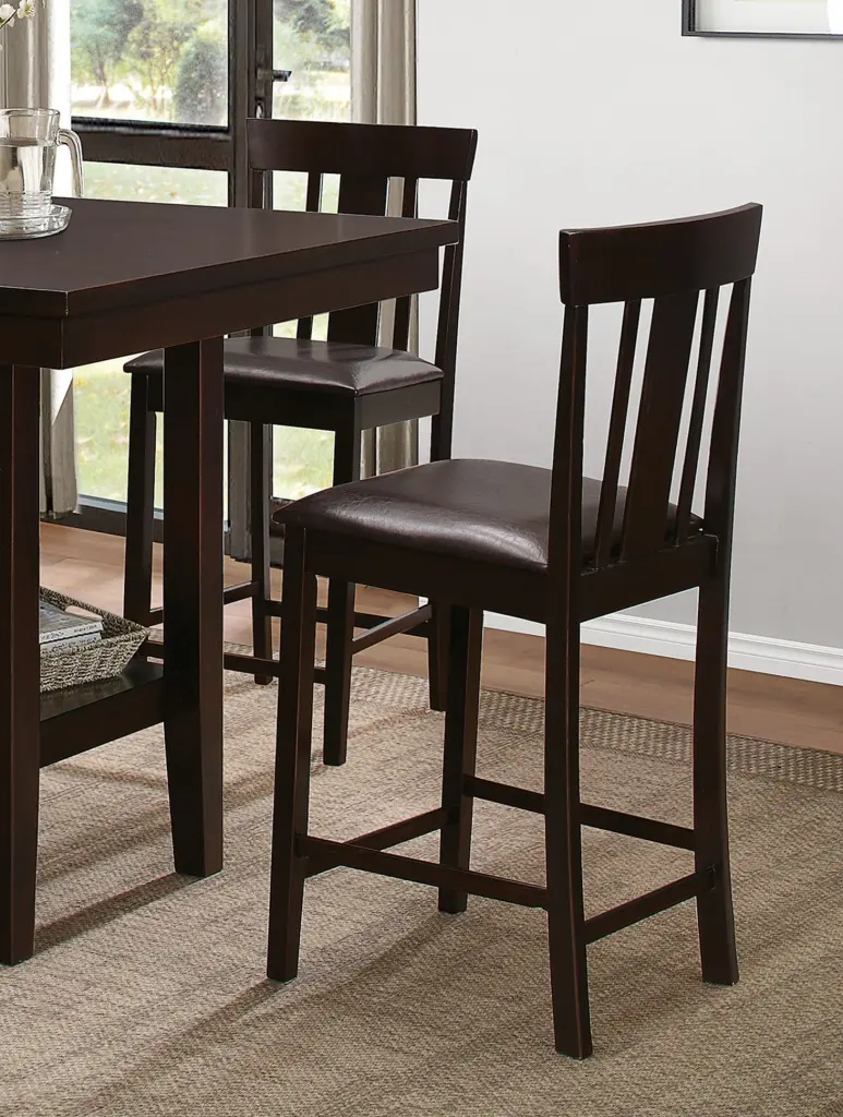 Black Pu Upholstered Set 2 Counter Height Chairs Espresso Finish Wood kanepe