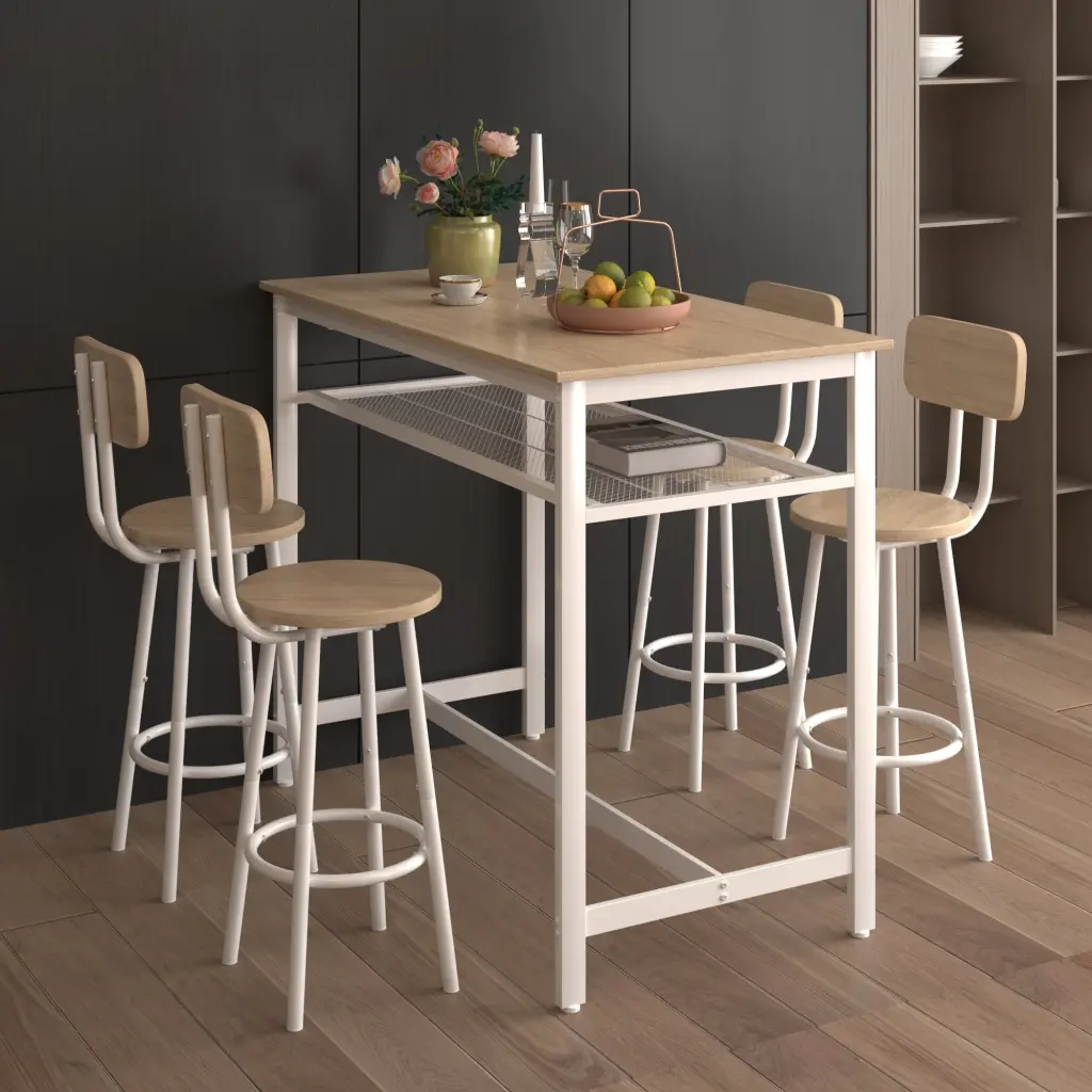 5 Piece Kitchen Counter Height Table Set Bar Table 4 White Chairs hs furniture