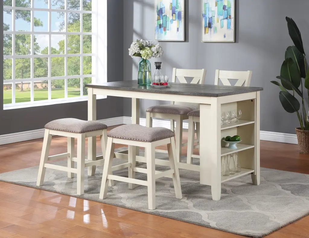 Modern Contemporary 5Pc Counter Height Dining Table Storage Shelf kanepe