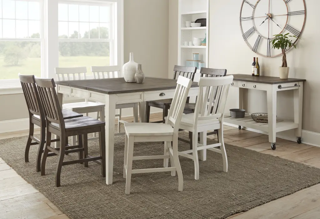 Cayla 9 Piece Counter Height Dining Set White Wood steve silver furniture